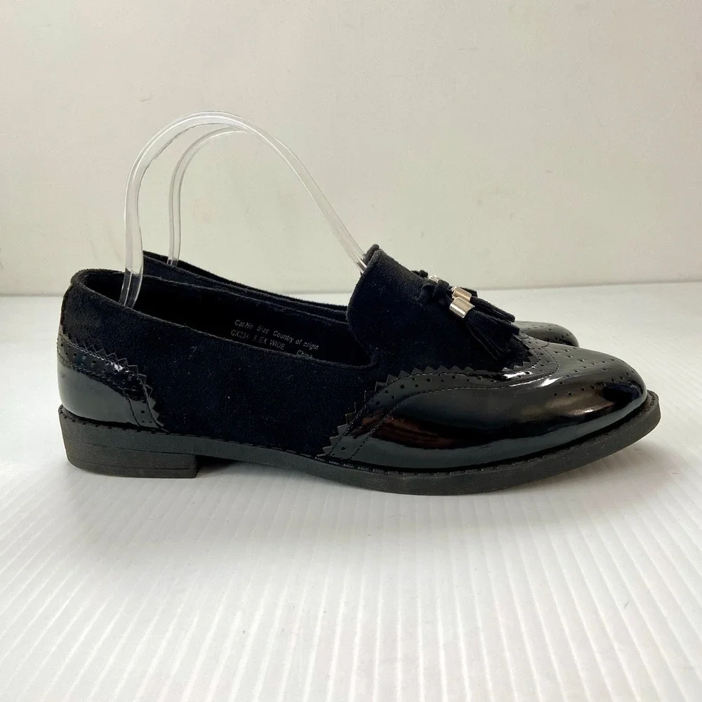 Simply Be Black Faux Suede Tassel Wingtip Loafers Womens UK 5 Ex Wide US 7